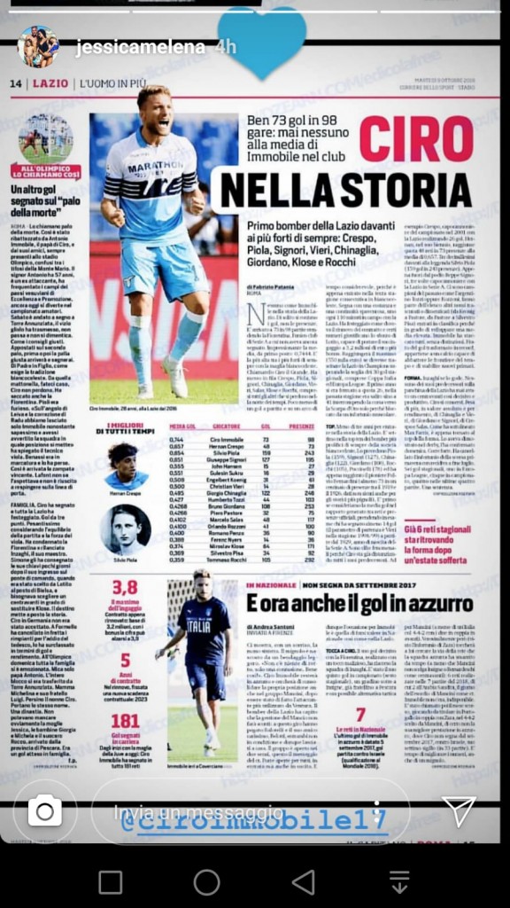 La pagina di giornale postata da Jessica Immobile su Instagram.