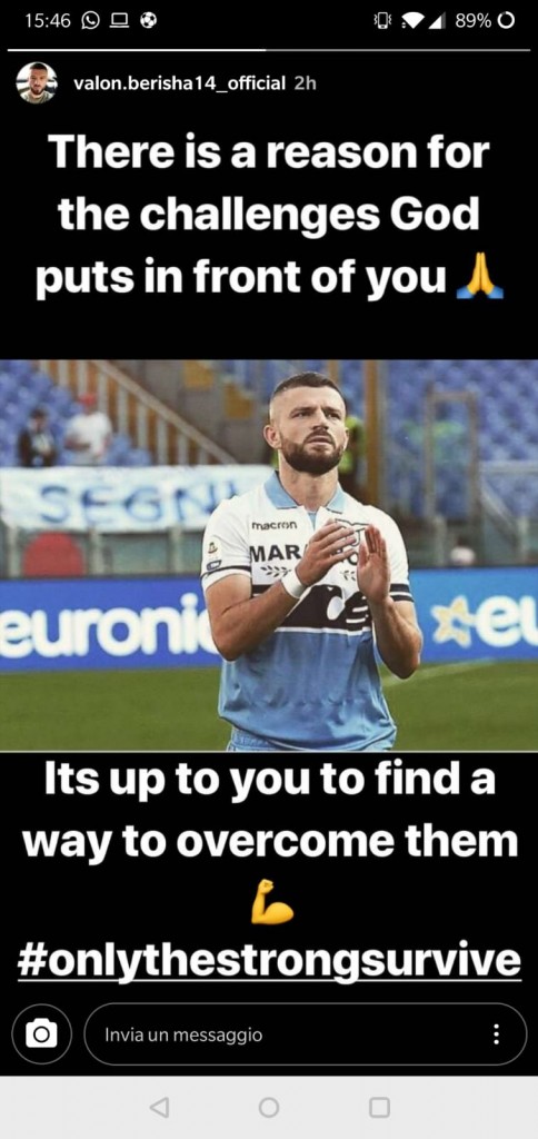 Questa la Story postata su Instagram da Valon Berisha.