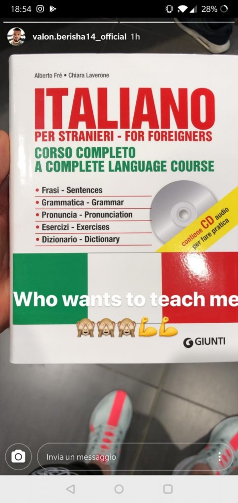 La Story su Instagram del centrocampista biancoceleste Valon Berisha.