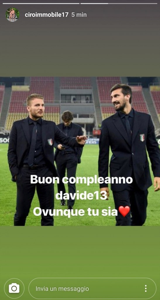 Questa la Story postata da Immobile per ricordare Davide Astori.