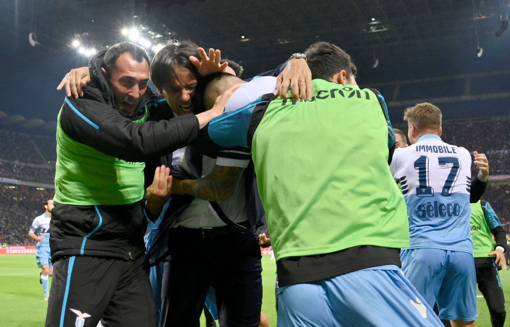 L'esultanza di Simone Inzaghi al gol del Tucu Correa