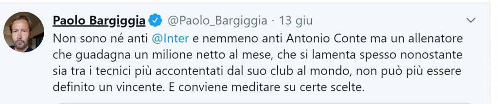 Il tweet di Bargiggia su Conte