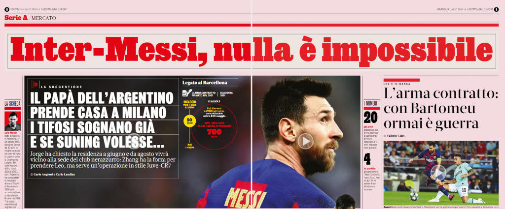 L'articolo della Gazzetta su Lionel Messi