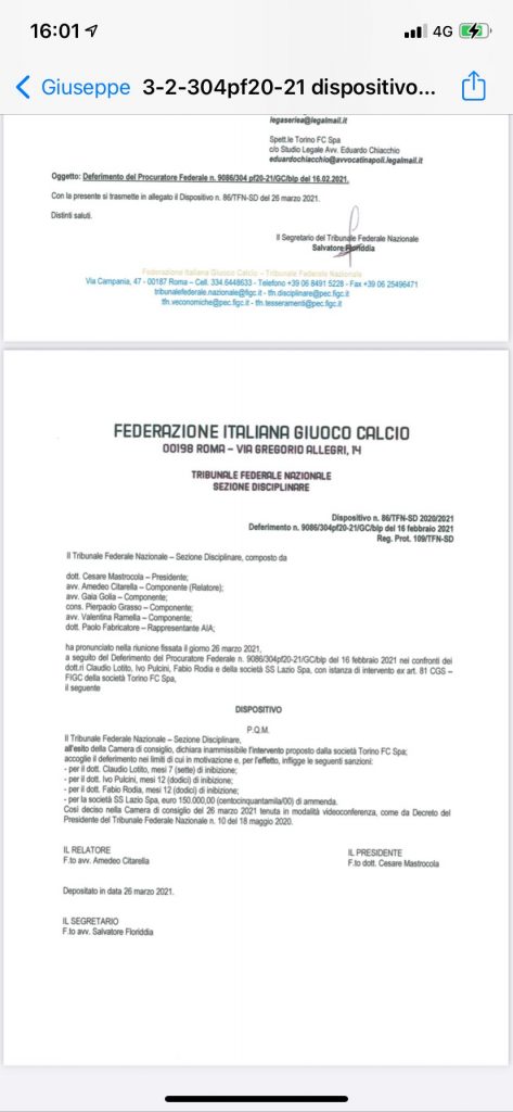 Sentenza di primo grado tamponi