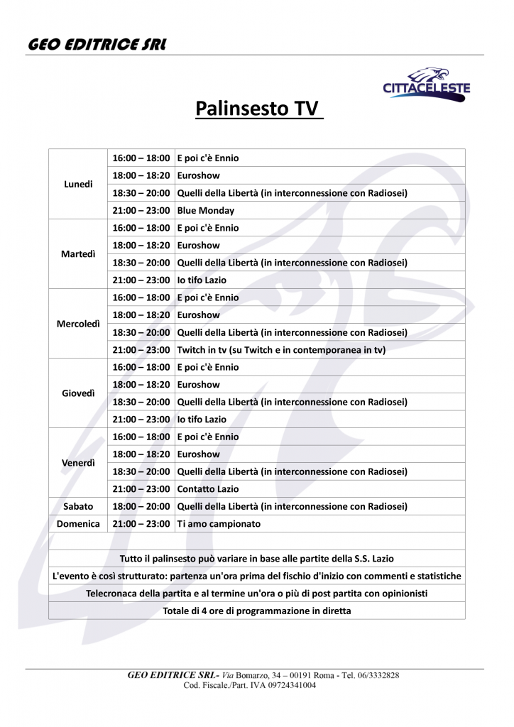 Il palinsesto di Cittaceleste TV