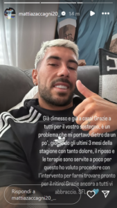 Storia di Zaccagni pubblicata su Instagram